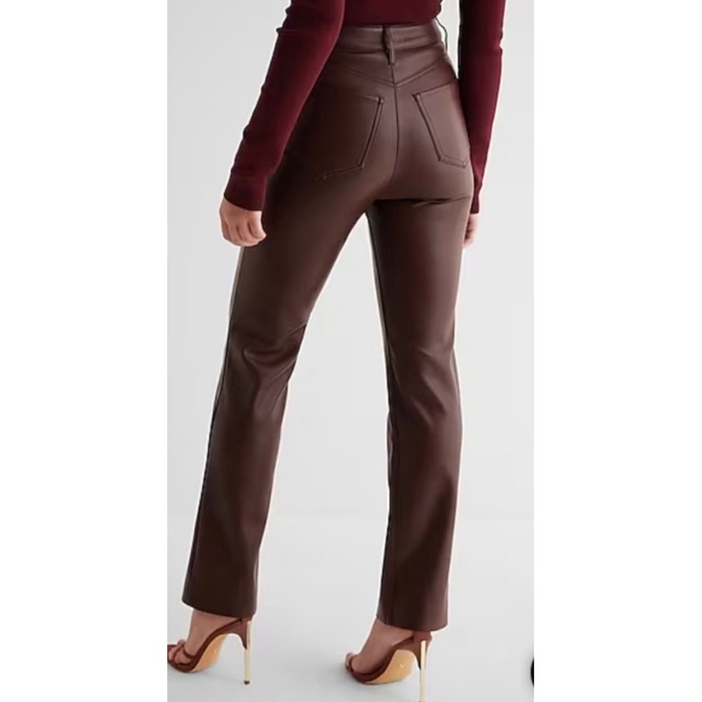 Chic Express 90s Slim Super High Rise Faux Leather Pants Burgundy Brown 10R - Picture 8 of 10